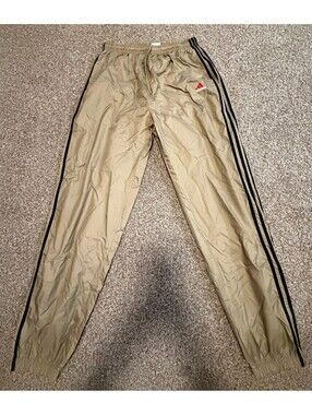 PANTS Adidas XL Khaki Nylon Track Pants with Black Stripes